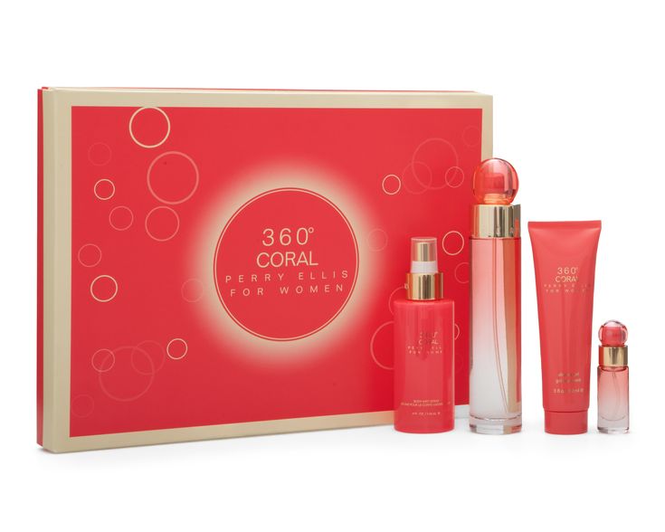 Estuche Perry Ellis 360 Coral 100ml EDT + 7.5ml EDT + Body Mist + Gel de Baño