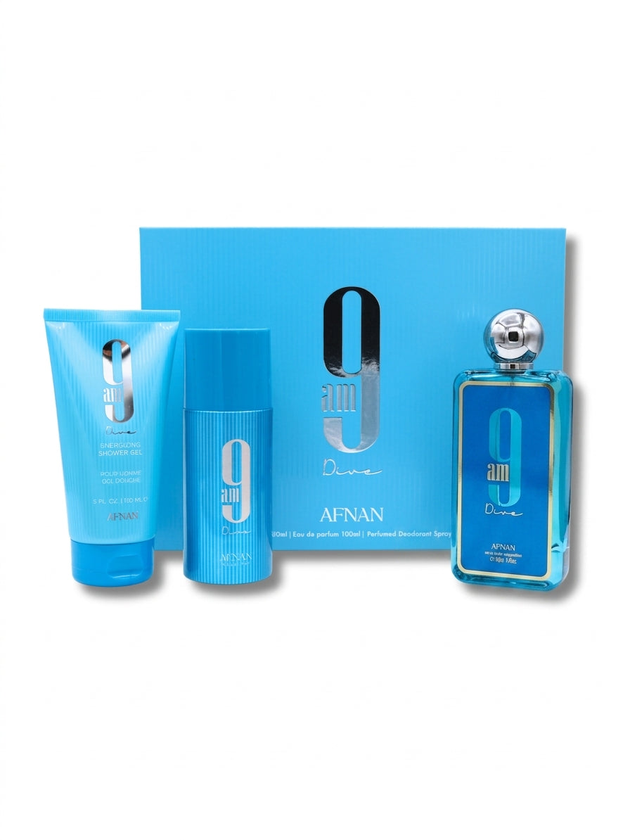 Estuche Afnan 9AM Dive Hombre EDP 3Pz Perfume 100ml / Gel De Ducha / Aerosol