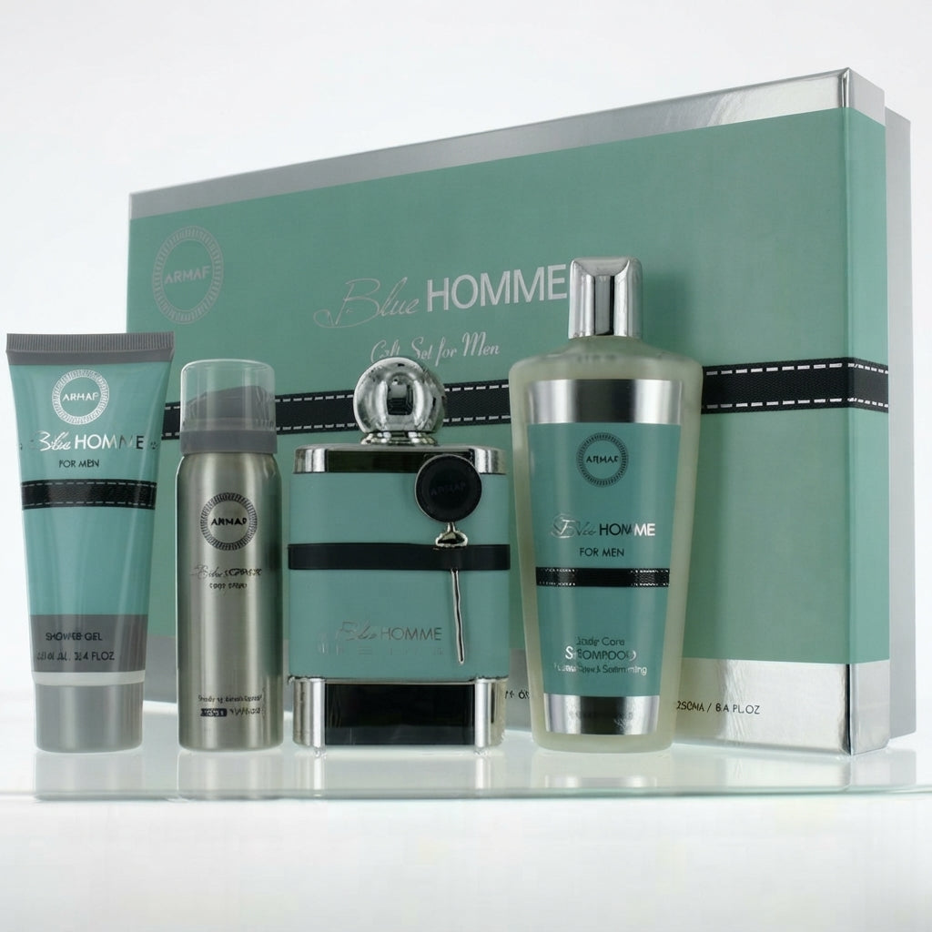 Estuche Armaf Blue Homme de 4pzs 100ml EDP Spray + Shower Gel + Body Spray +  Shampoo