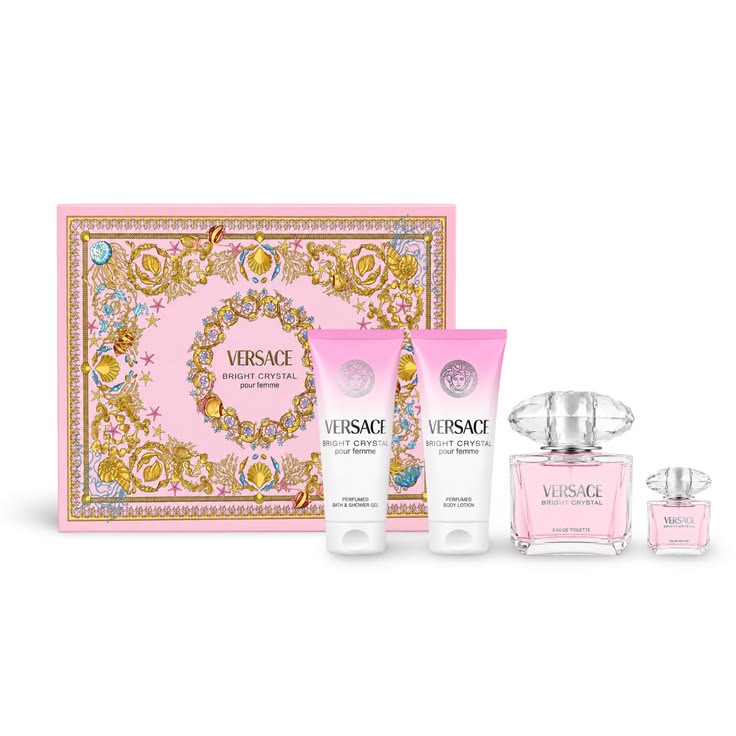 Estuche Versace Bright Crystal pour femme Mujer EDT 4pz Perfume 90ml/Mini 5ml/Crema 100ml/shower gel 100ml