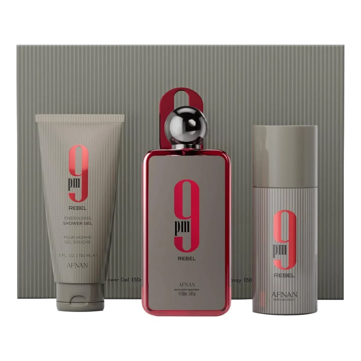 Estuche Afnan 9pm Rebel Unisex 3pzs 100ml EDP + Gel de baño + Splash