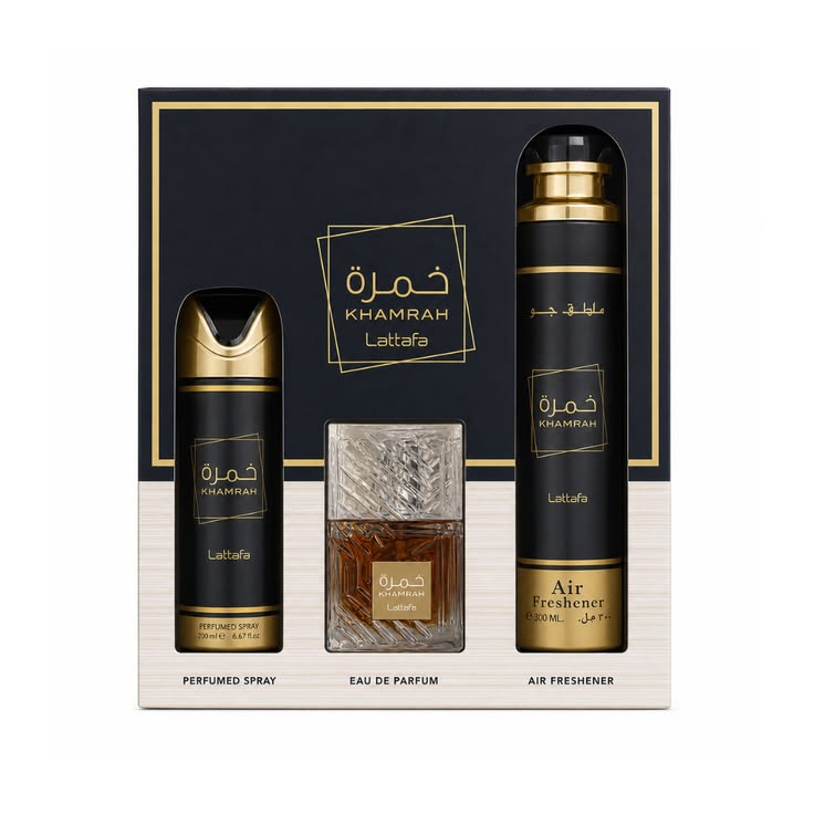Estuche Khamrah 3pzs 100ml EDP + Desodorante 200ml + Air Freshener 300ml