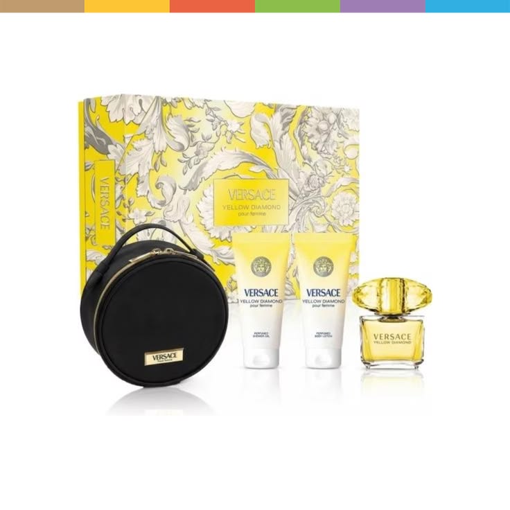 Estuche Versace Yellow Diamond pour femme Mujer EDT 4pz Perfume 90/shower gel 100ml/crema 100ml/bolso