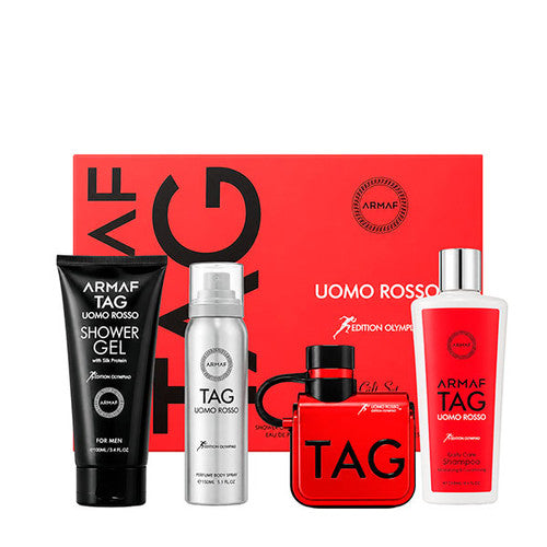 Estuche Armaf Tag Uomo Rosso 4pzs 100ml EDP + Spray + Shampoo + Gel